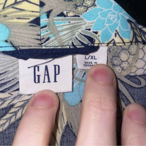 Gap Cardigan L Tropical Pineapple Print Blue Open Front Collarless Wide Sleeve - Picture 3 of 7